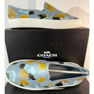 NIB! Coach Chrissy Floral Leather Blue & Yellow Cornflower Slip-On Sneakers 7.5B